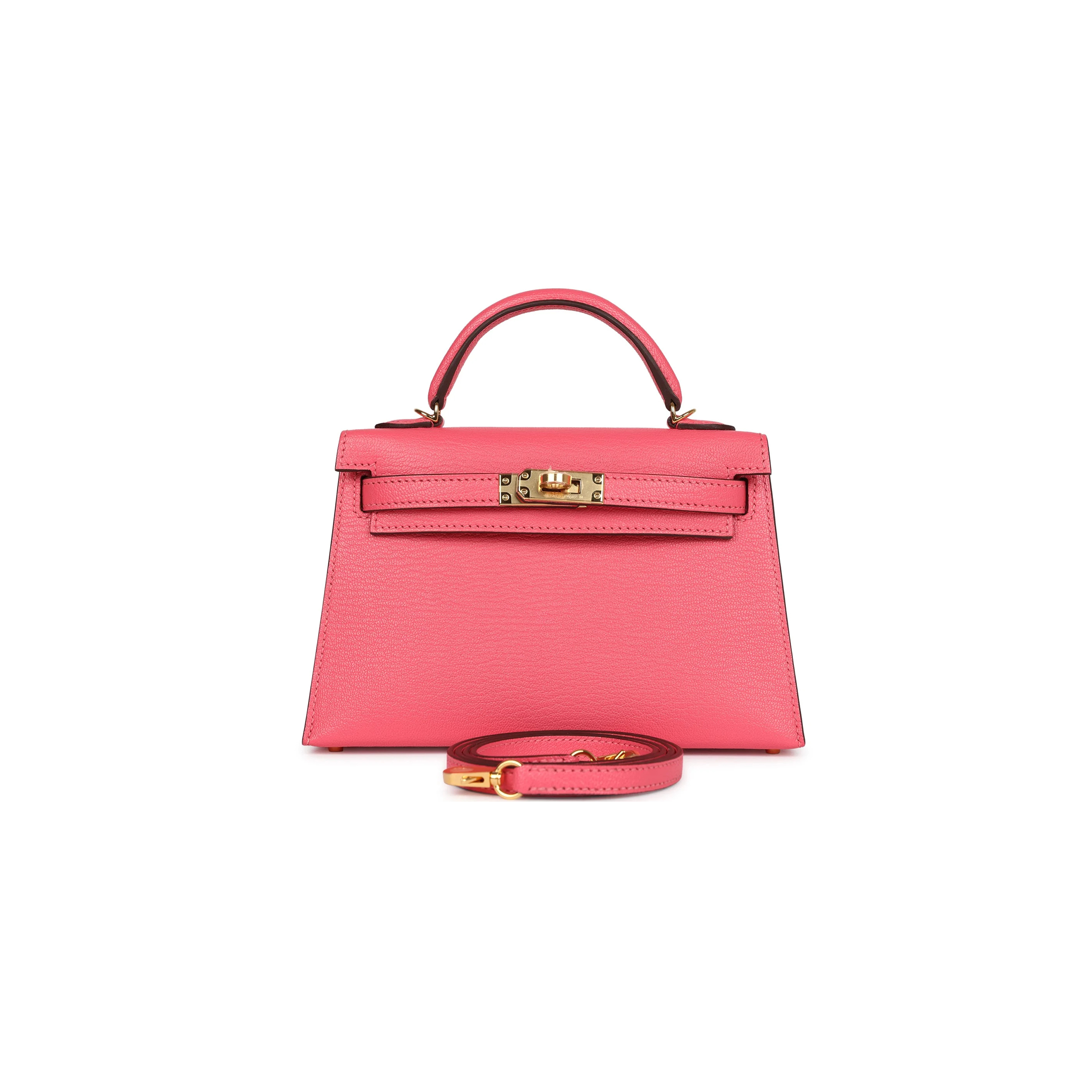 HERMÈS MASTER MINI KELLY II SELLIER ROSE AZALEE CHEVRE MYSORE GOLD HARDWARE (19*12*5.5cm) 